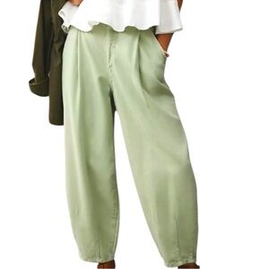 Pilcro The Breaker Mid-Rise Tapered Pull-On Baggy Pleated Jeans Lime Green SZ 30